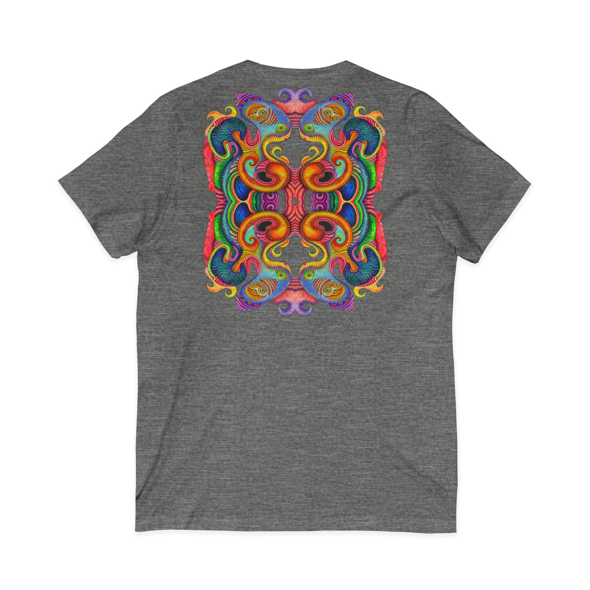 Psychedelic Keyhole V-Neck Tee — Colorful Abstract Back Art  #h975468