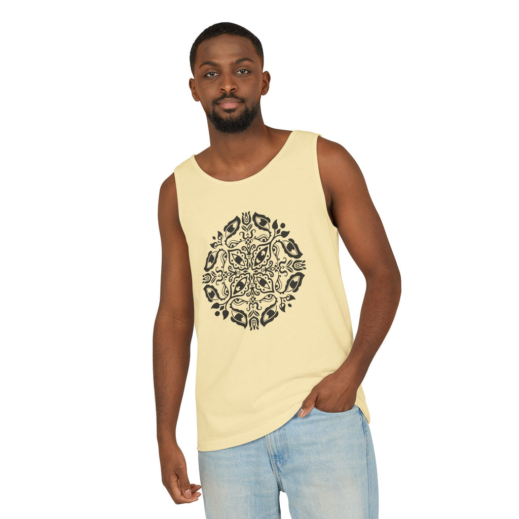 Boho Mandala Tank Top — Black Floral Circular Graphic Tank #fr3