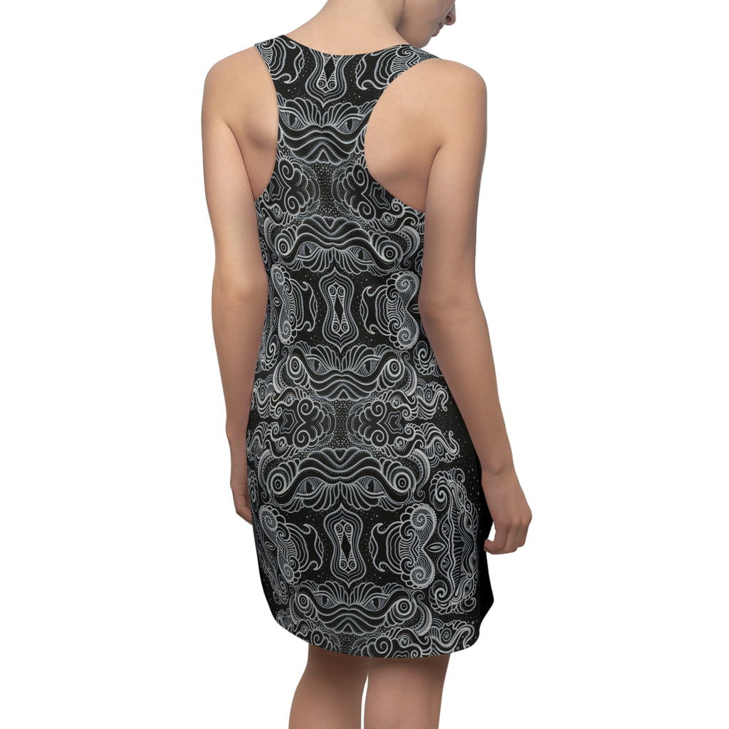 Women's Racerback Dress — Monochrome Ornamental Kaleidoscope Print #dm231