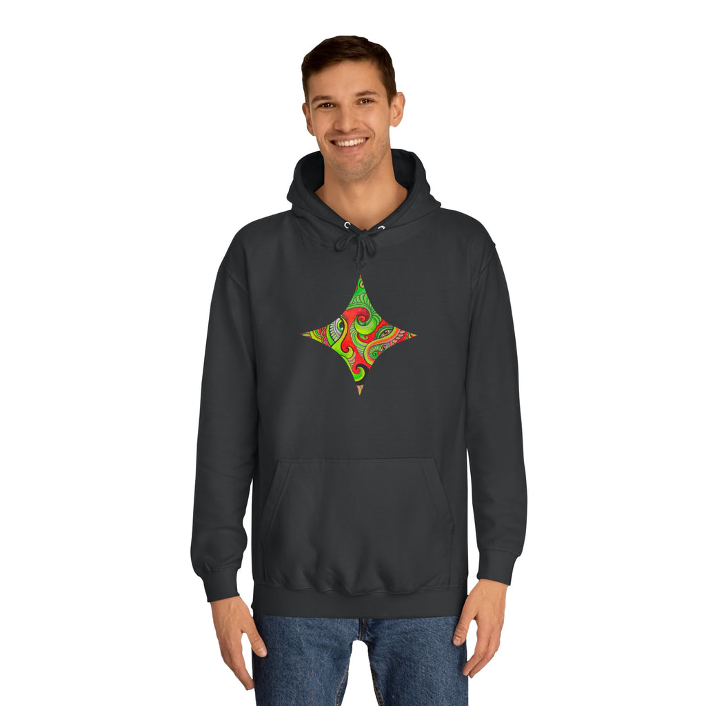 Psychedelic Swirl Hoodie — Retro Green & Red Abstract Graphic #f987456