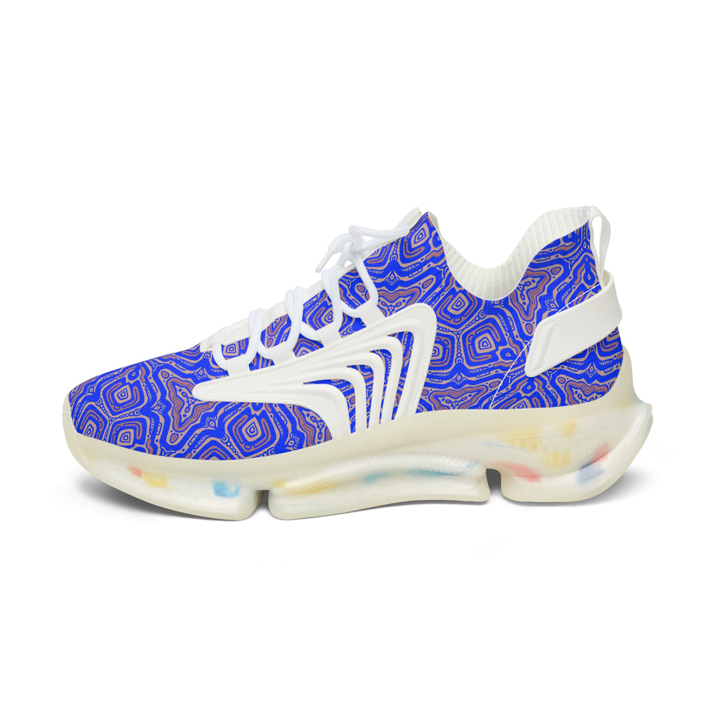 Mesh Sneakers — Blue Abstract Geo Pattern Women's Athletic Shoes #h975789