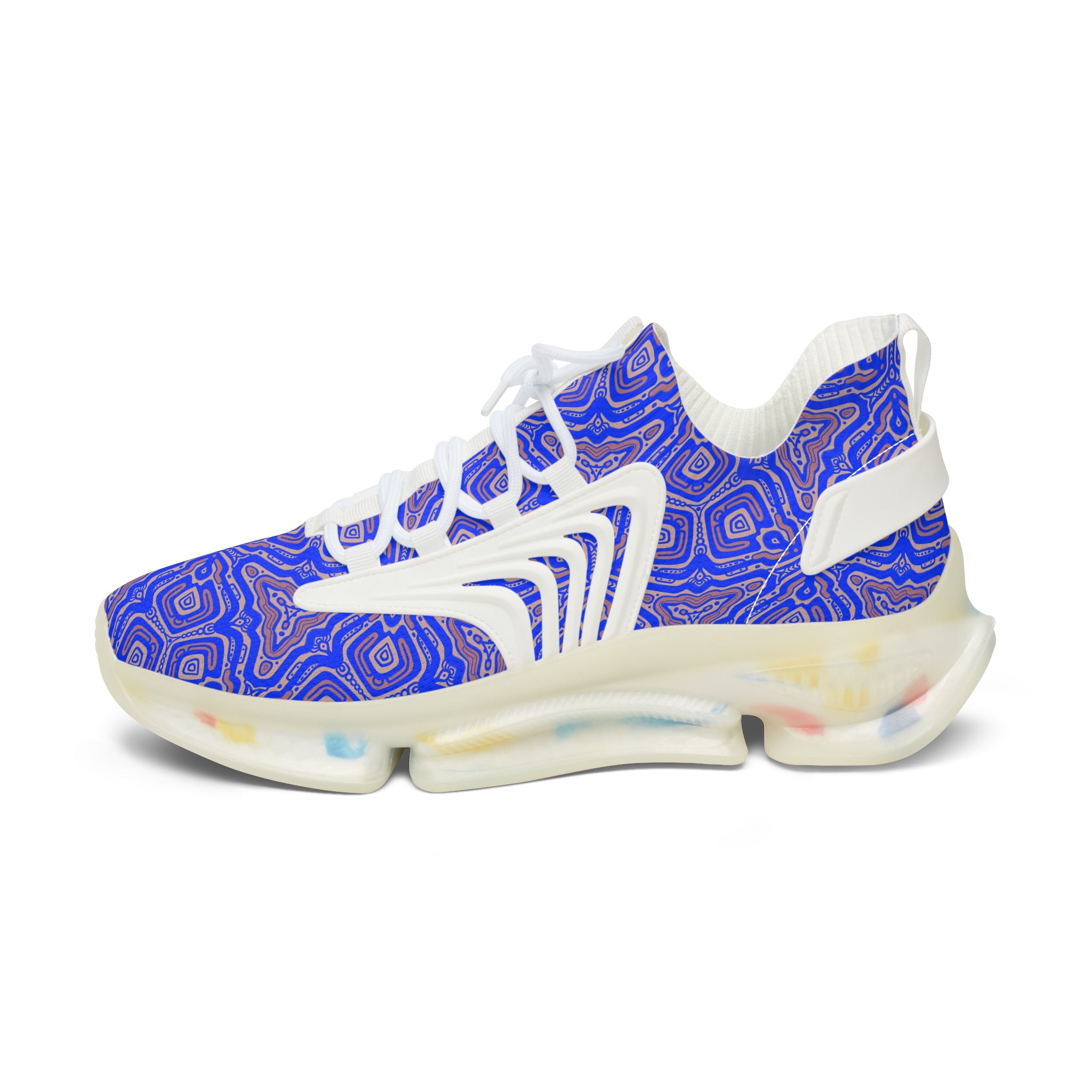 Mesh Sneakers — Blue Abstract Geo Pattern Women's Athletic Shoes #h975789