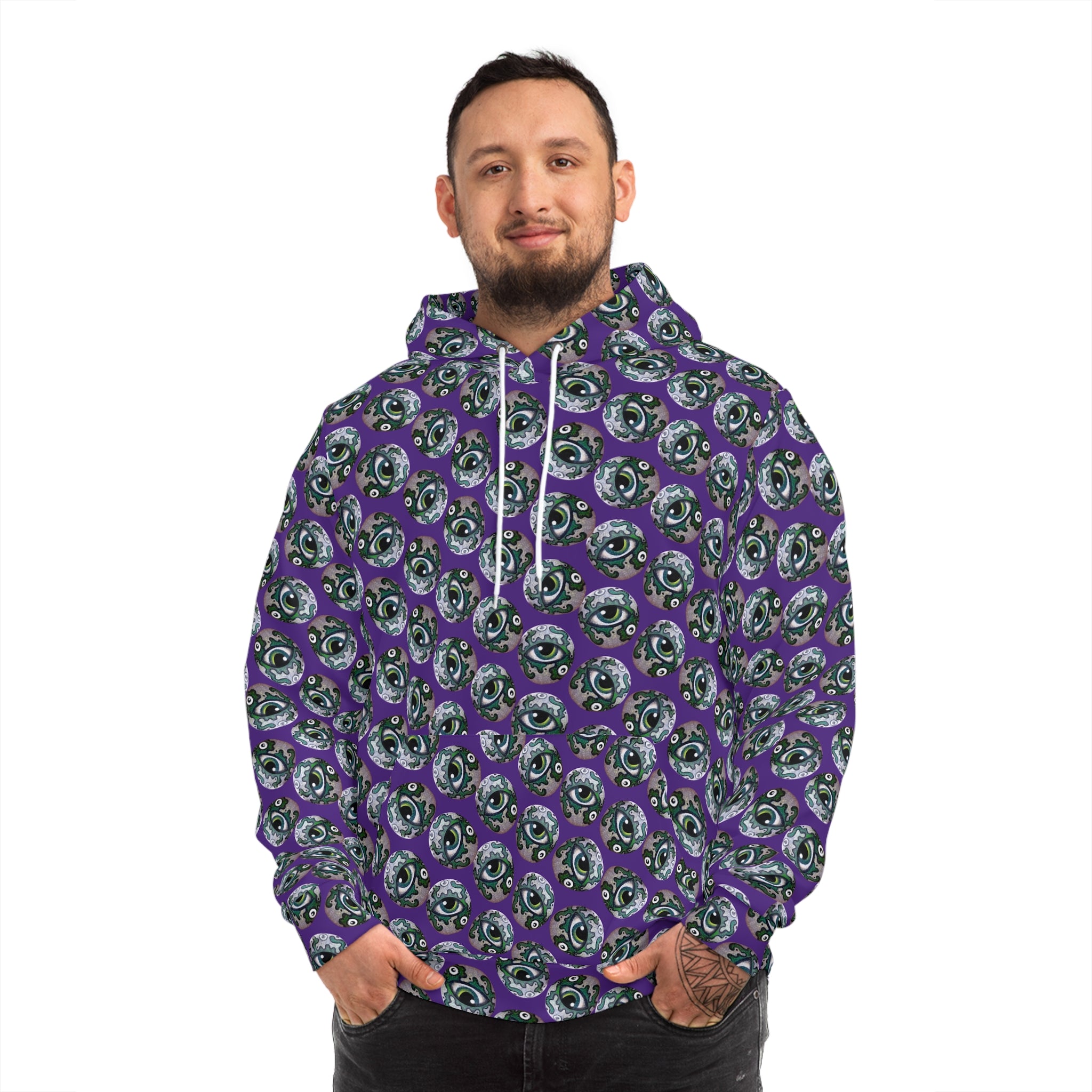Skull Pattern Hoodie — Purple All-Over Print Gothic Streetwear #h976478
