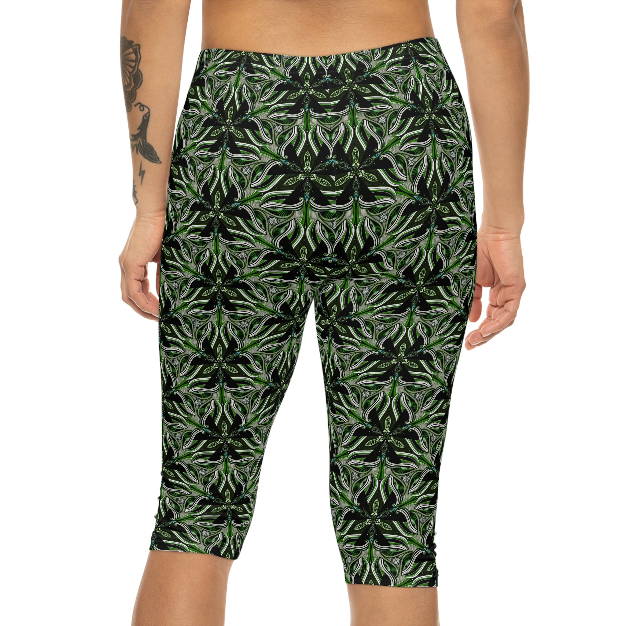 Capri Leggings — Green Botanical Kaleidoscope Print #CL1