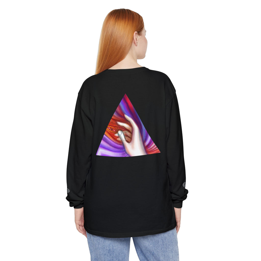 Long Sleeve T-Shirt — Triangular Hand Art Graphic (White) #sh26774