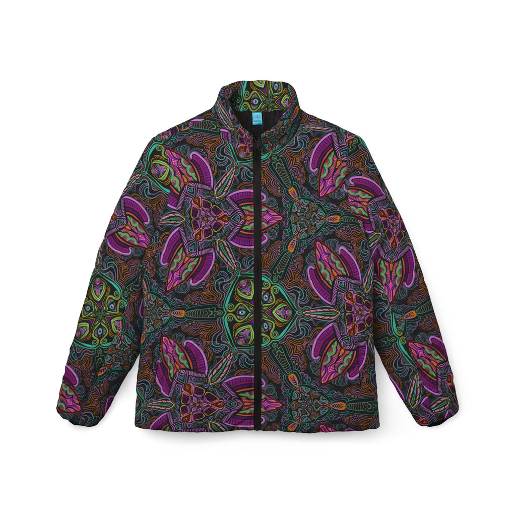 Puffer Jacket — Psychedelic Floral Kaleidoscope Print, Women's All-Over Pattern #pj469
