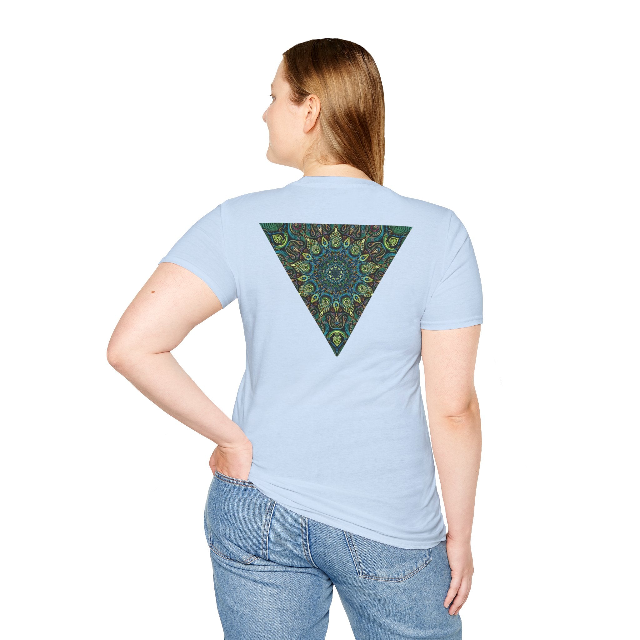 Green Mandala Triangle T-Shirt – Psychedelic Geometric Art Tee # kh9732