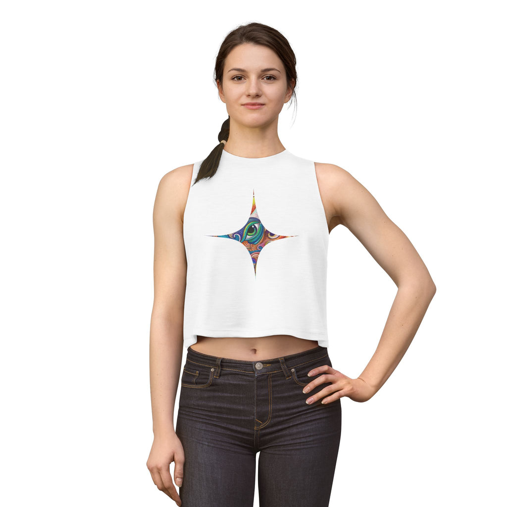 Starburst Peacock Crop Top — Women's Artistic Geometric Tank #w1199663