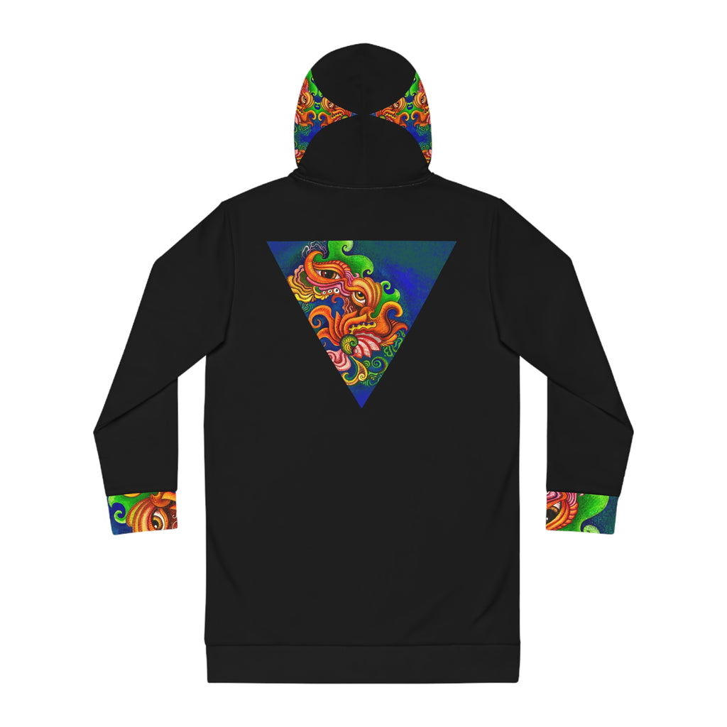 Women's Hoodie Dress — Psychedelic Triangle Floral Print Cozy Tunic #hd5643