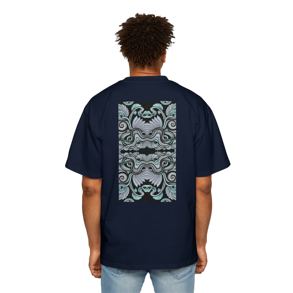 Men's Oversized Tee — Geometric Wave Pattern Diamond & Back Panel Graphic #gwp21