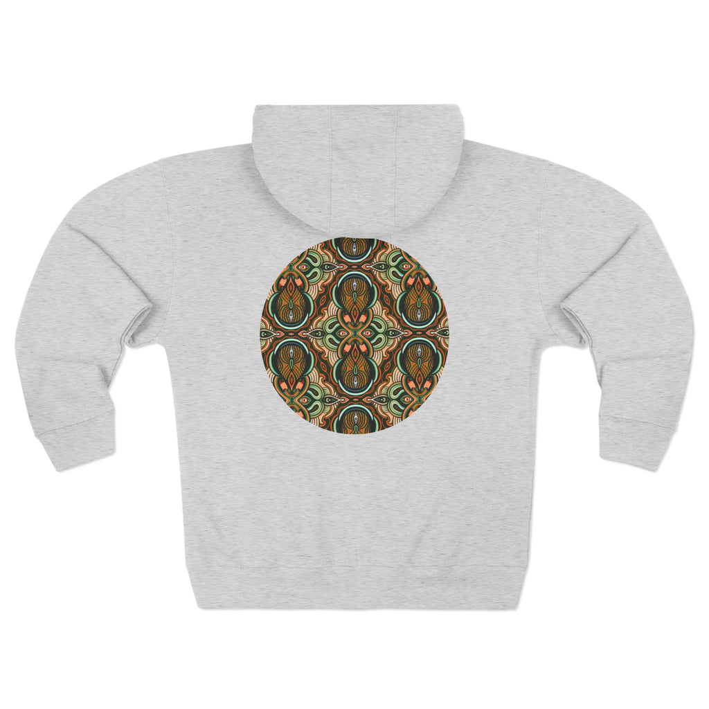 Geometric Tribal Pattern Zip Hoodie — Earthy Mandala Triangle & Circle Design #zh137