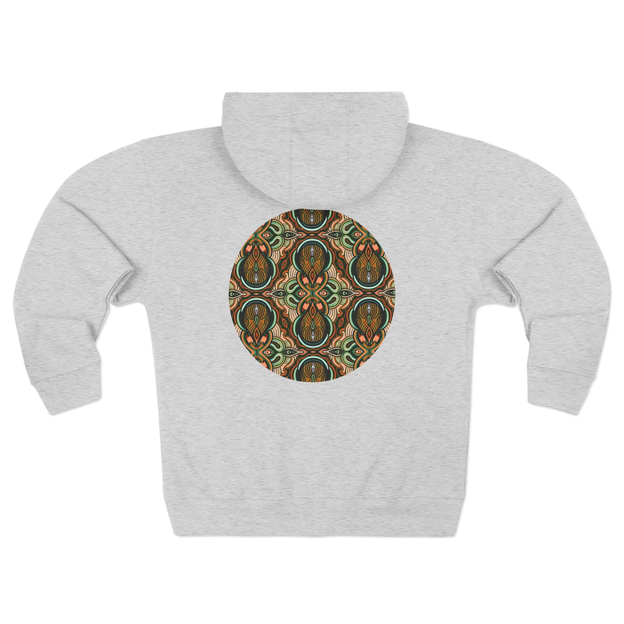 Geometric Tribal Pattern Zip Hoodie — Earthy Mandala Triangle & Circle Design #zh137