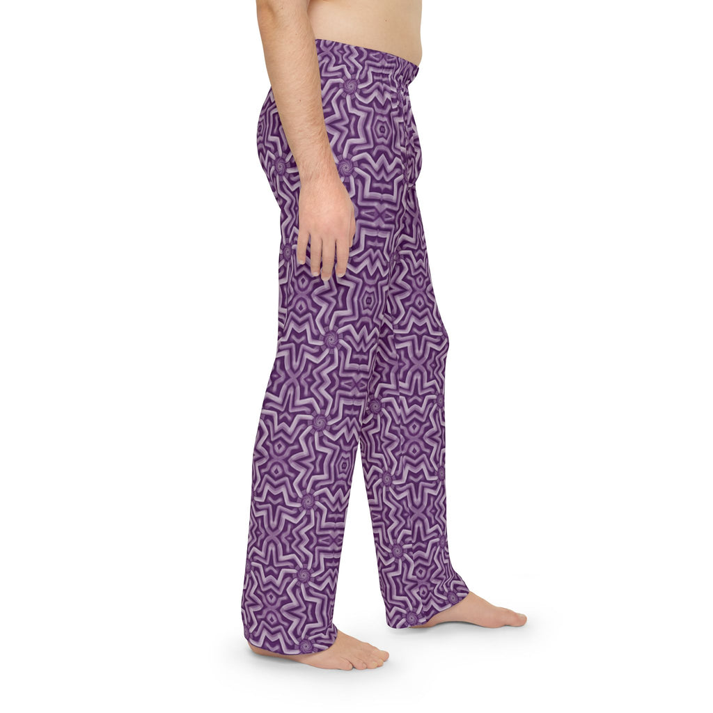 Purple Geometric Lounge Pajama Pants — Men's Cozy All-Over Print Sleepwear #h75256