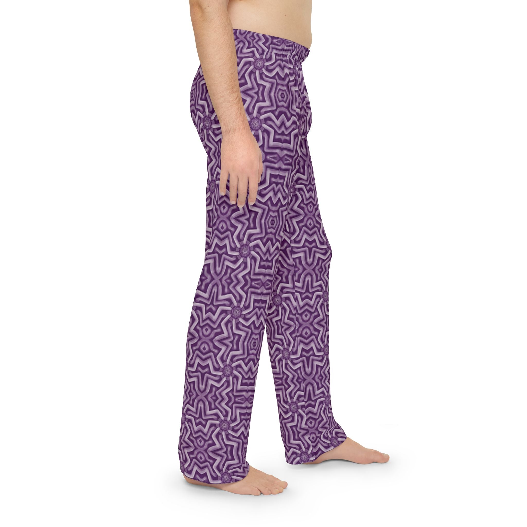 Purple Geometric Lounge Pajama Pants — Men's Cozy All-Over Print Sleepwear #h75256