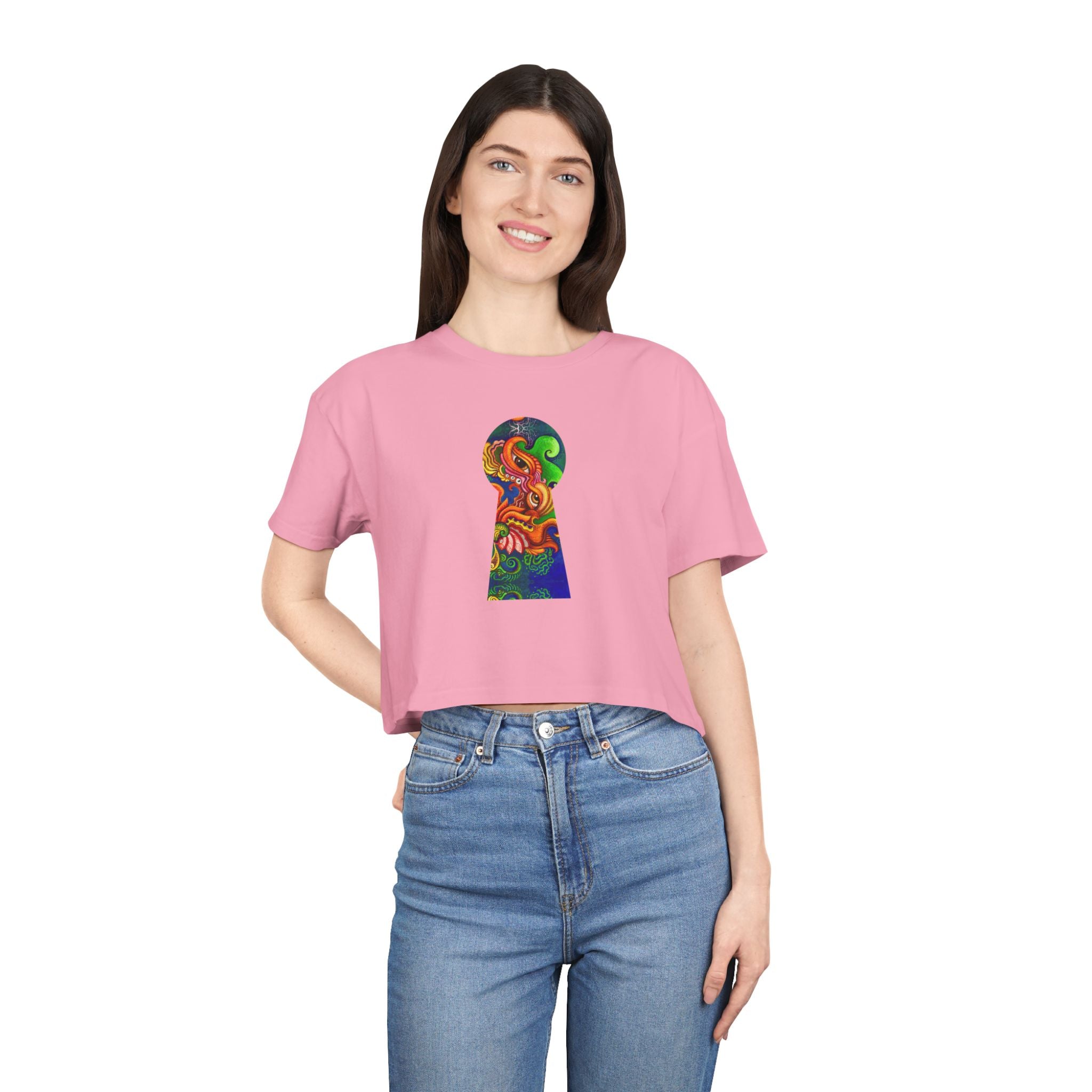 Psychedelic Keyhole Crop Tee — Colorful Abstract Floral Graphic Top #ctaf55