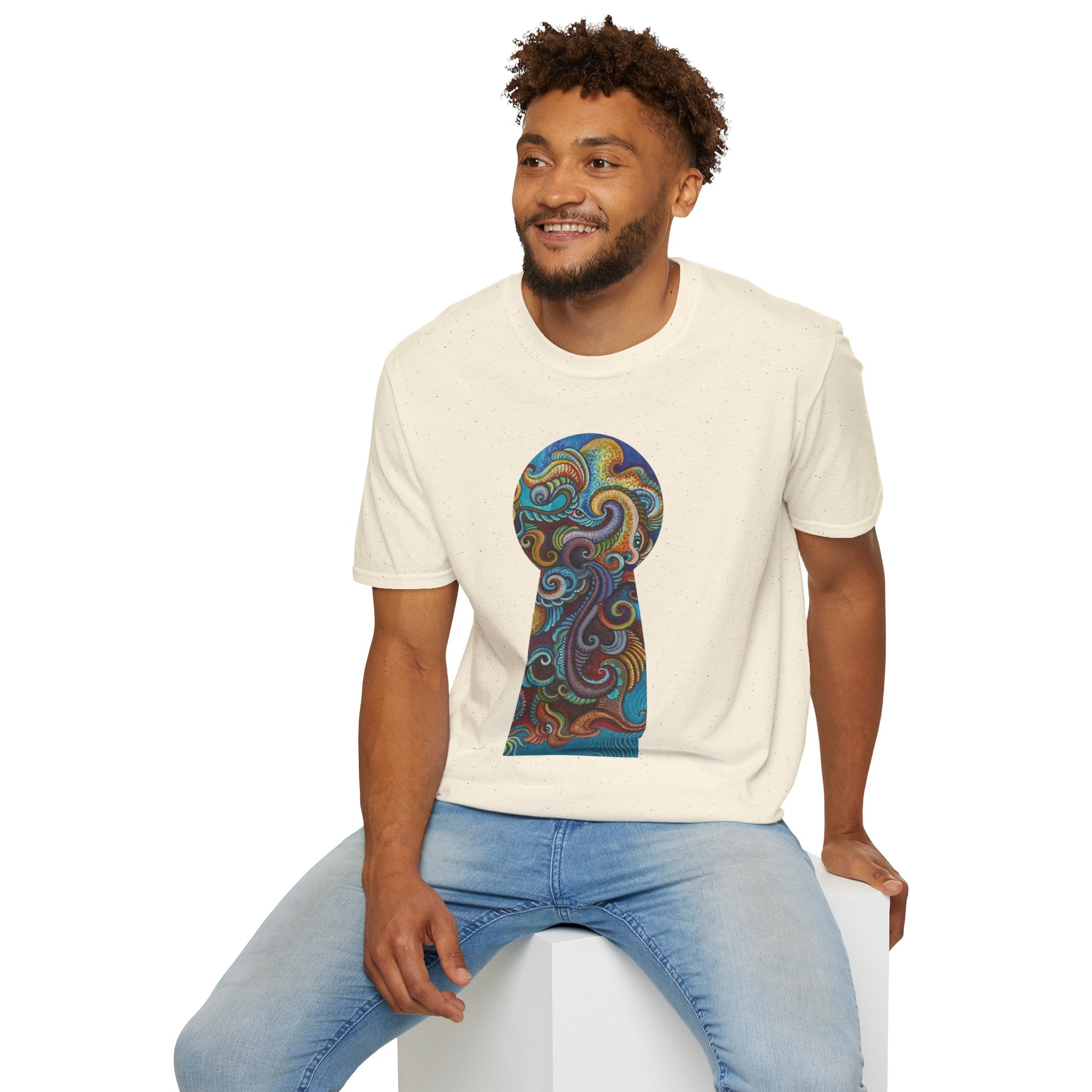 Psychedelic Keyhole T-Shirt — Colorful Swirl Art Tee #tsc8765