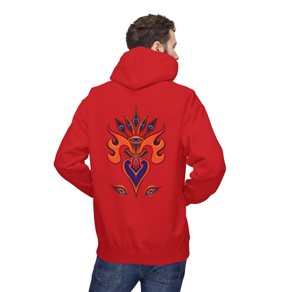 Psychedelic Third-Eye Heart Hoodie | Surreal Eye Motif, Flame Crown