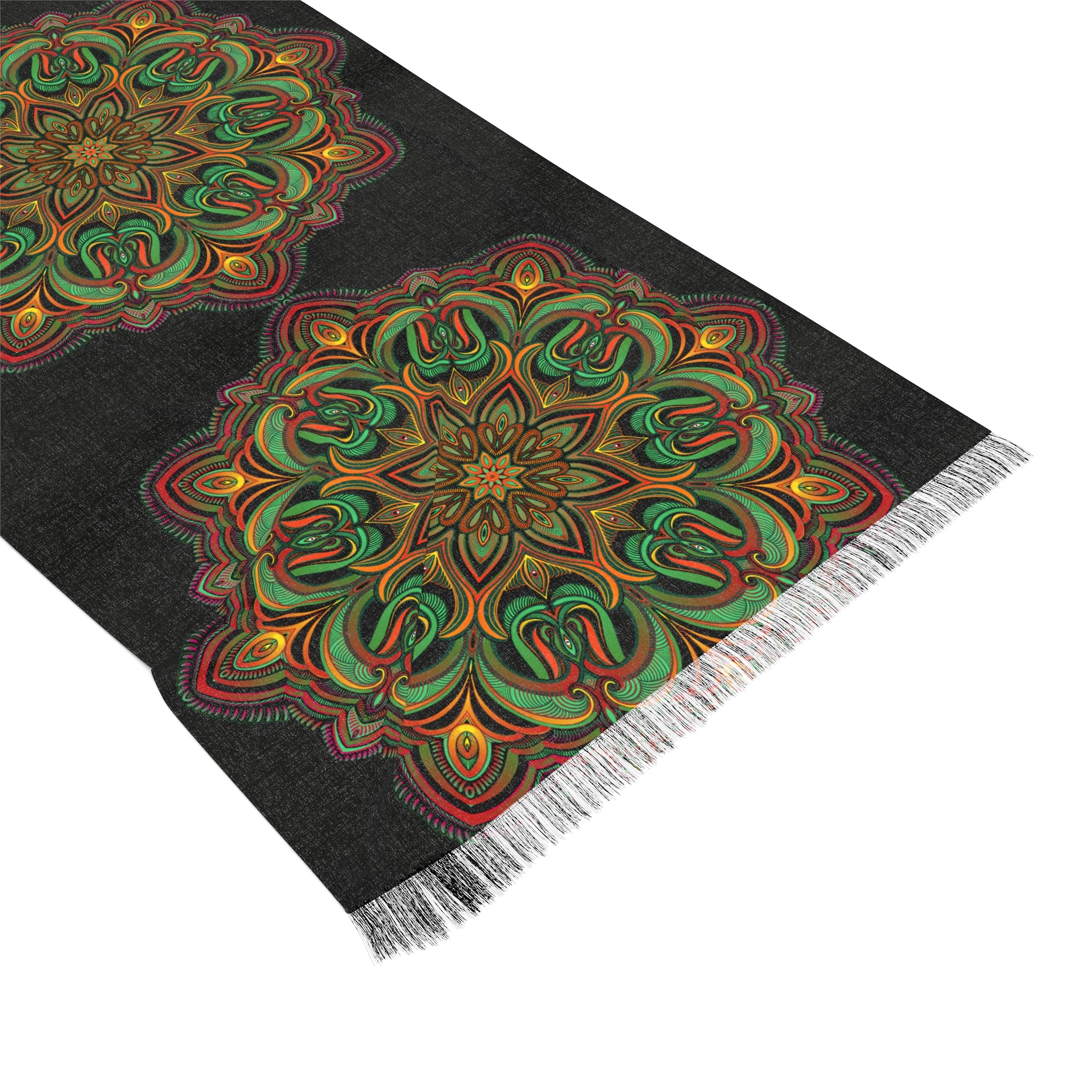 Mandala Light Scarf — Boho Floral Fringe Scarf for Fall & Gift Giving #h32875