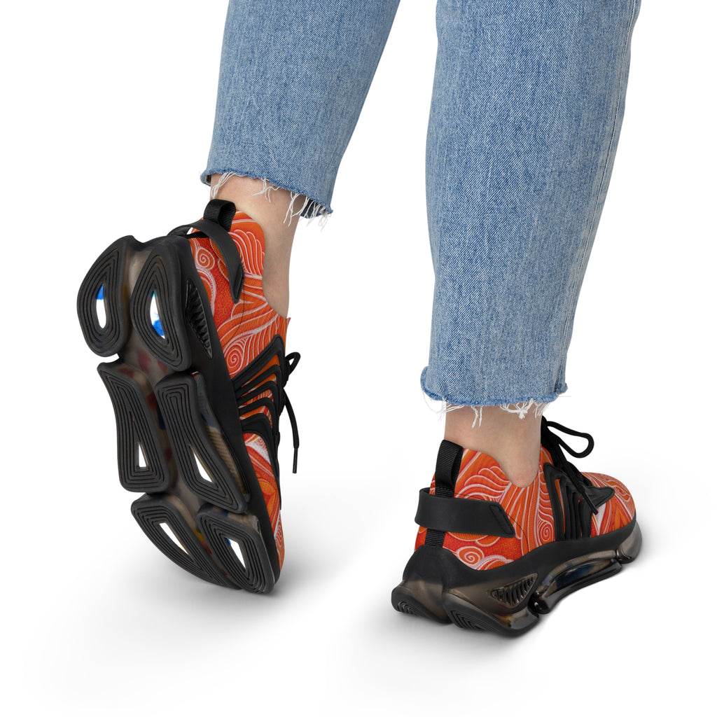 Women's Mesh Sneakers — Orange Abstract Wave Pattern Lightweight Running Shoes #out866900