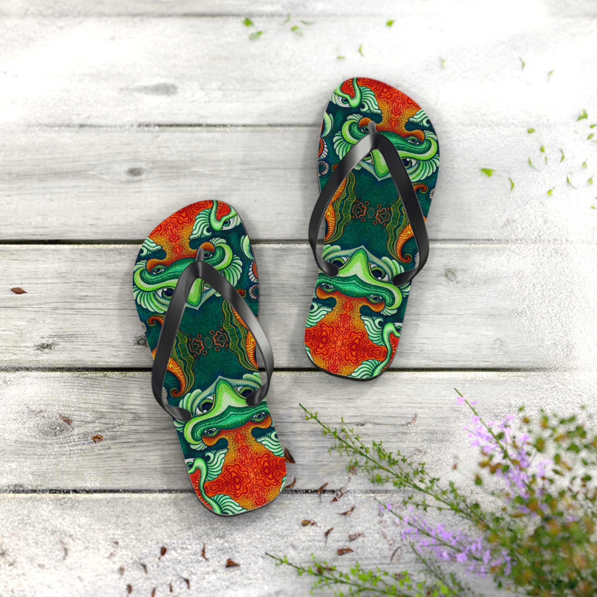 Tiki Mask Flip Flops — Tropical Tribal Beach Sandals #hj9753246