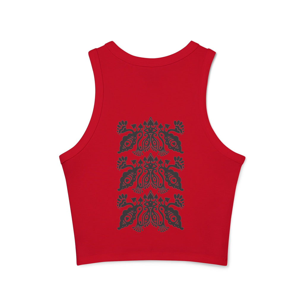 Ribbed Racer Tank — Black Ornate Damask Print #tb2