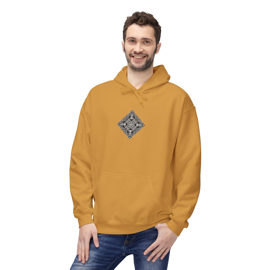 Geometric Mandala Hoodie — Monochrome Diamond Line Art Chest & Back Print #k0873568