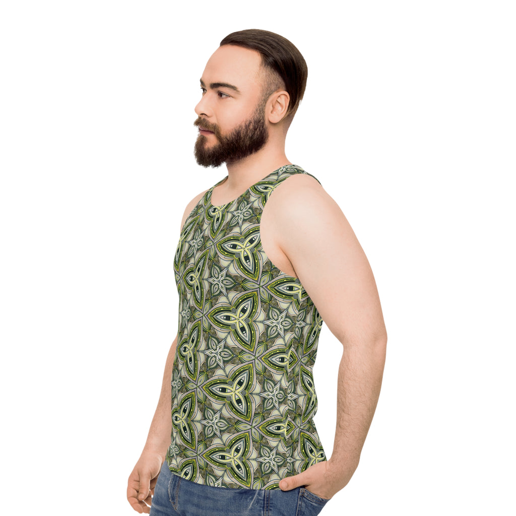 Green Celtic Tile Tank Top — All-Over Printed Geometric Pattern #hf9753