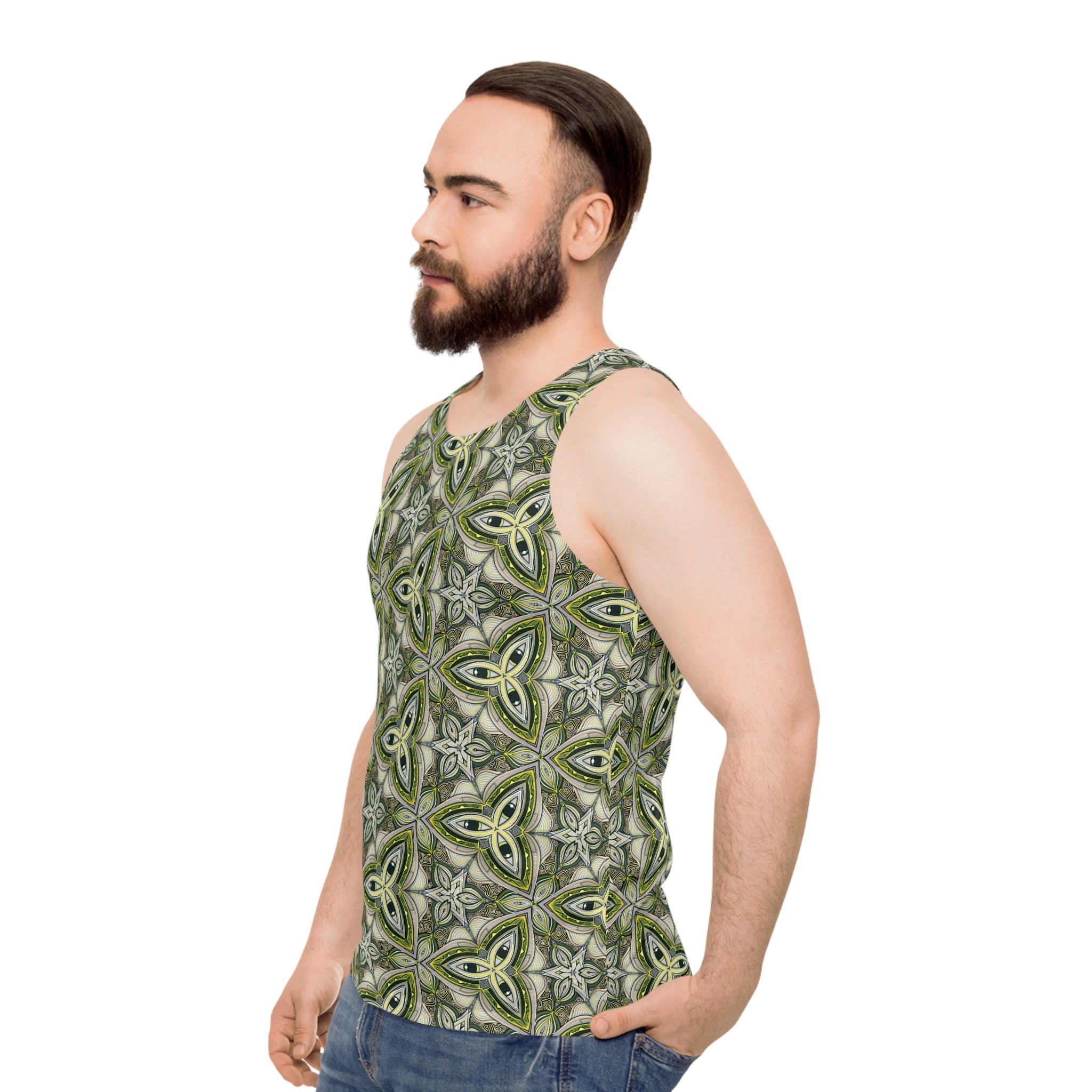 Green Celtic Tile Tank Top — All-Over Printed Geometric Pattern #hf9753