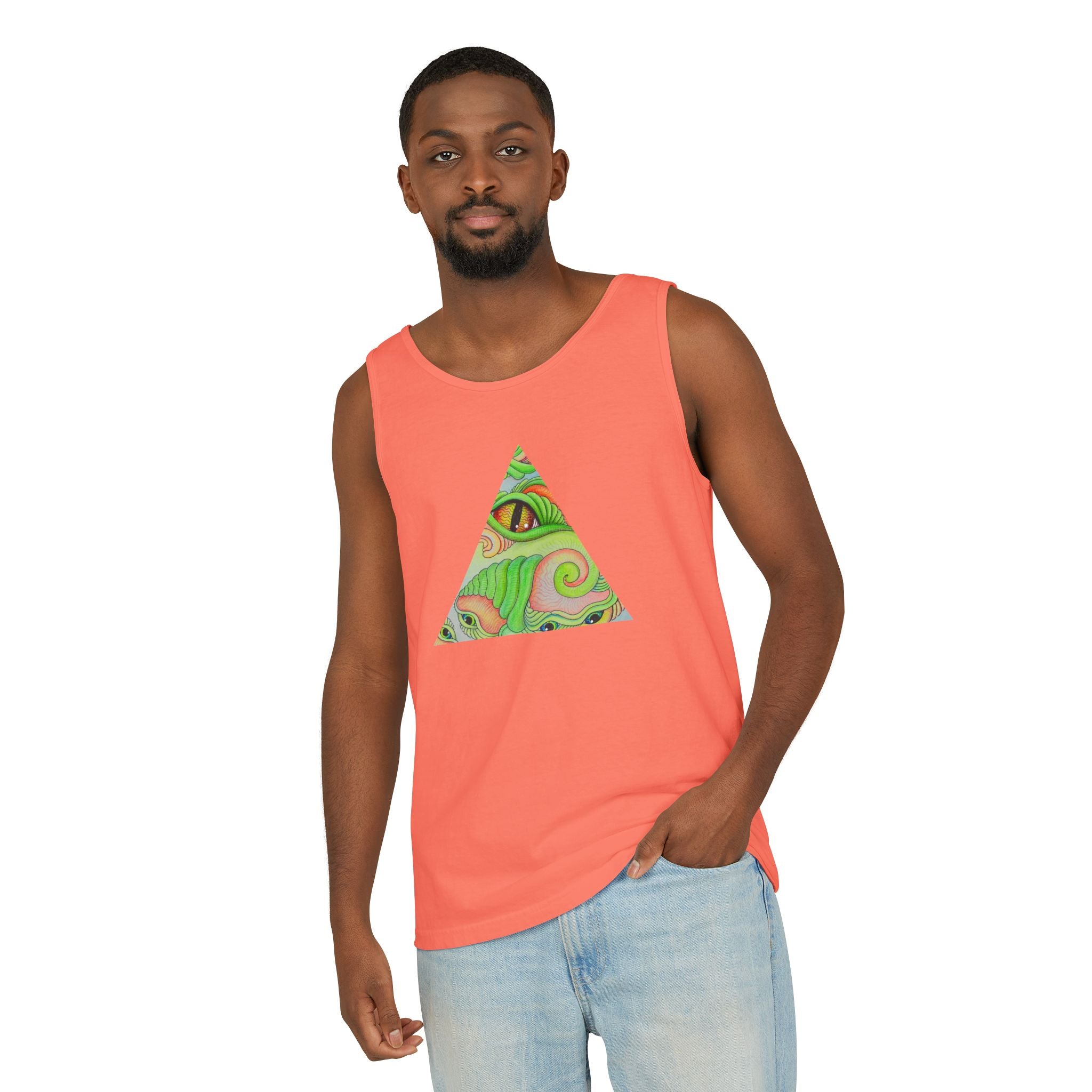 Psychedelic Triangle Tank Top — Green Swirl Eye Graphic #hg772225566