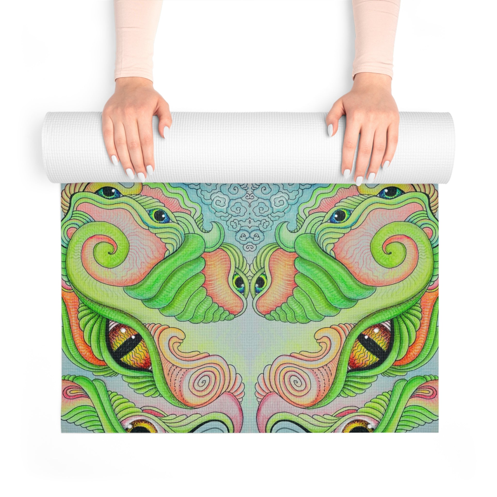 Psychedelic Green Mandala Foam Yoga Mat — Non-Slip Meditation & Exercise Mat #ohf9998444