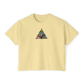 Women's Boxy Tee with Abstract Colorful Triangle (Front) & Heart (Back) Art — Casual Graphic Crop Top #hd9859