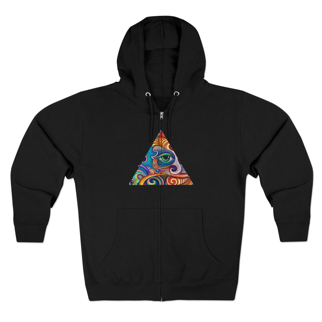 Zip Hoodie with Colorful Psychedelic Triangle & Mandala Back — Vibrant Abstract Art Zip-Up  #cp2680