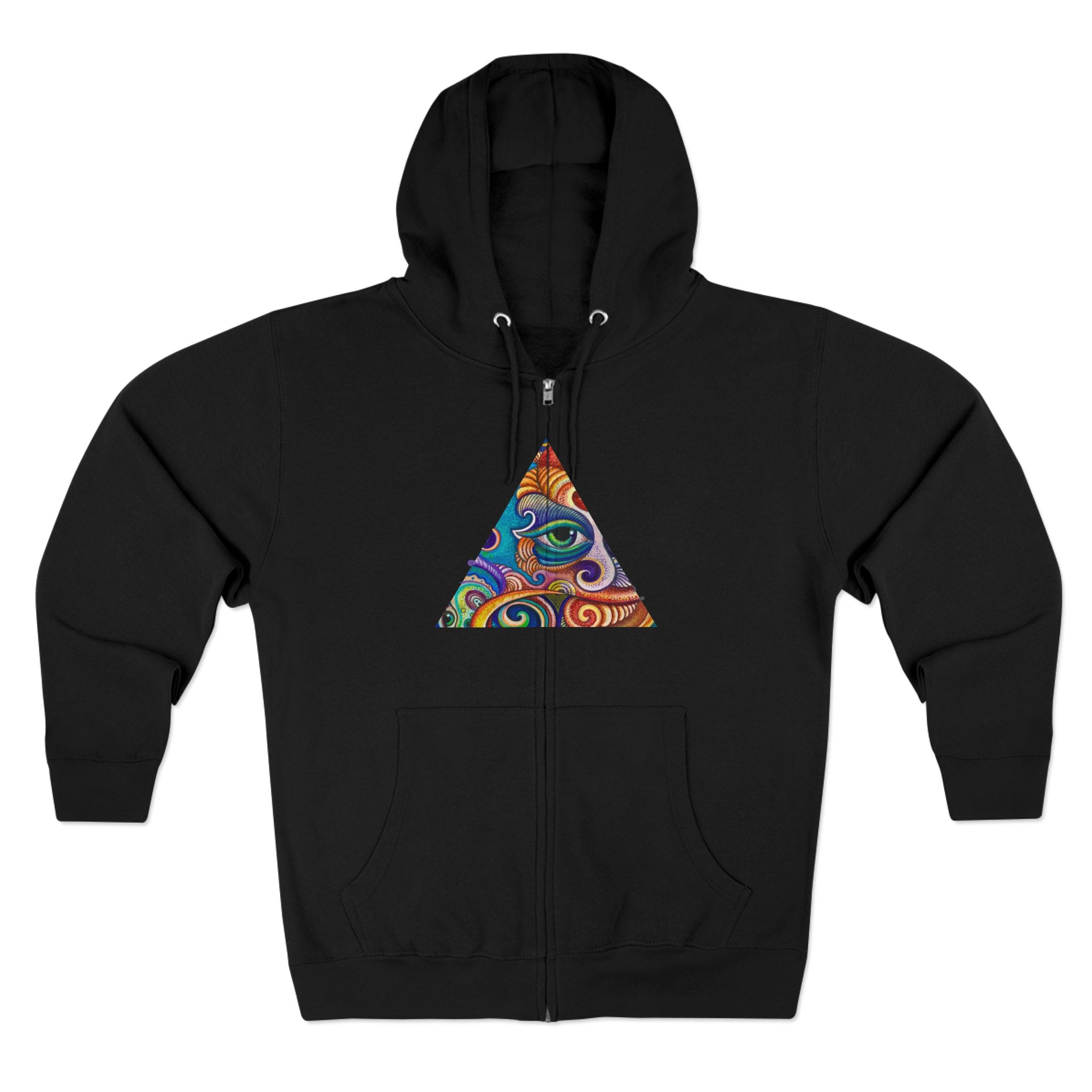 Zip Hoodie with Colorful Psychedelic Triangle & Mandala Back — Vibrant Abstract Art Zip-Up  #cp2680