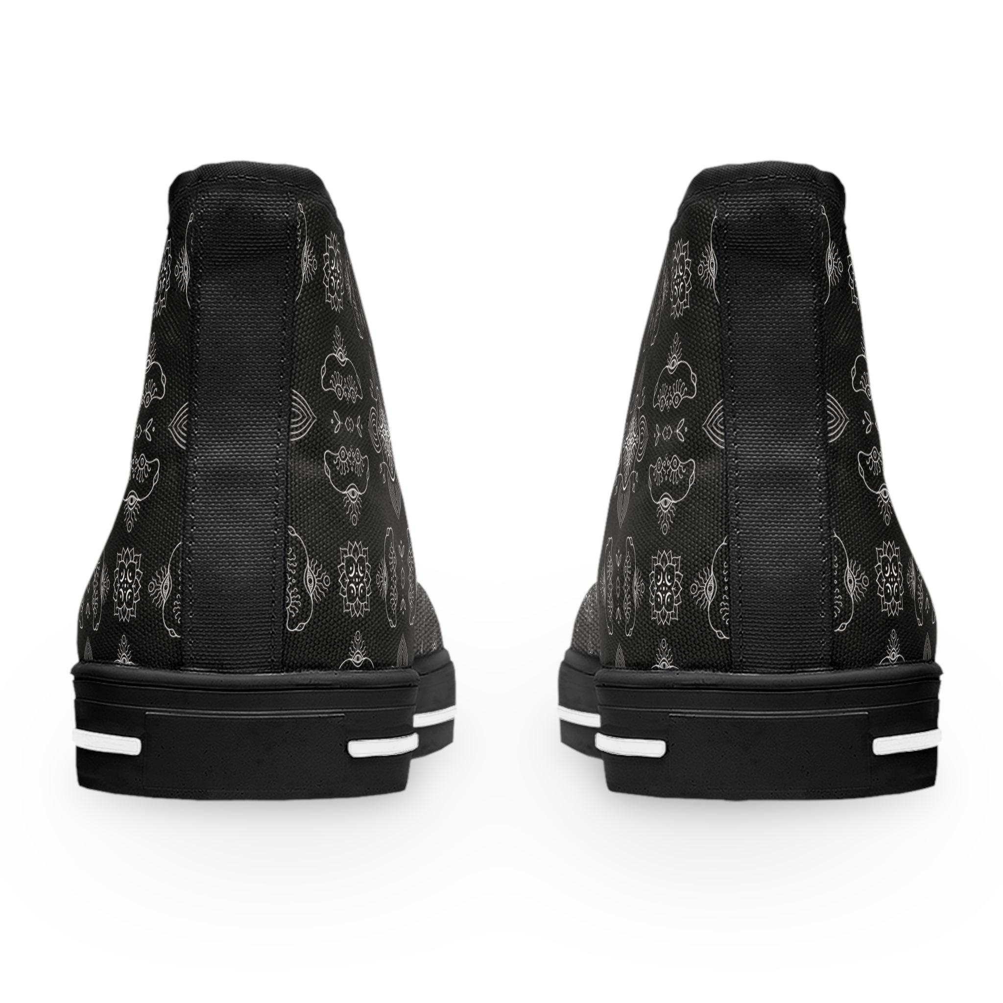 High Top Sneakers - Black Paisley Pattern Women's Canvas Shoes #d3566