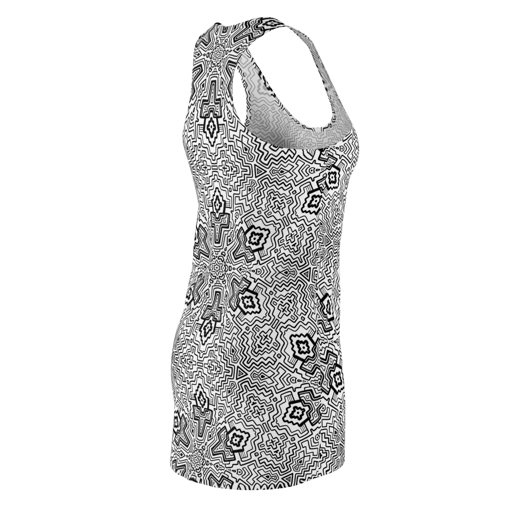 Kaleidoscope Geo Racerback Dress — Black & White All-Over Print #gd7610