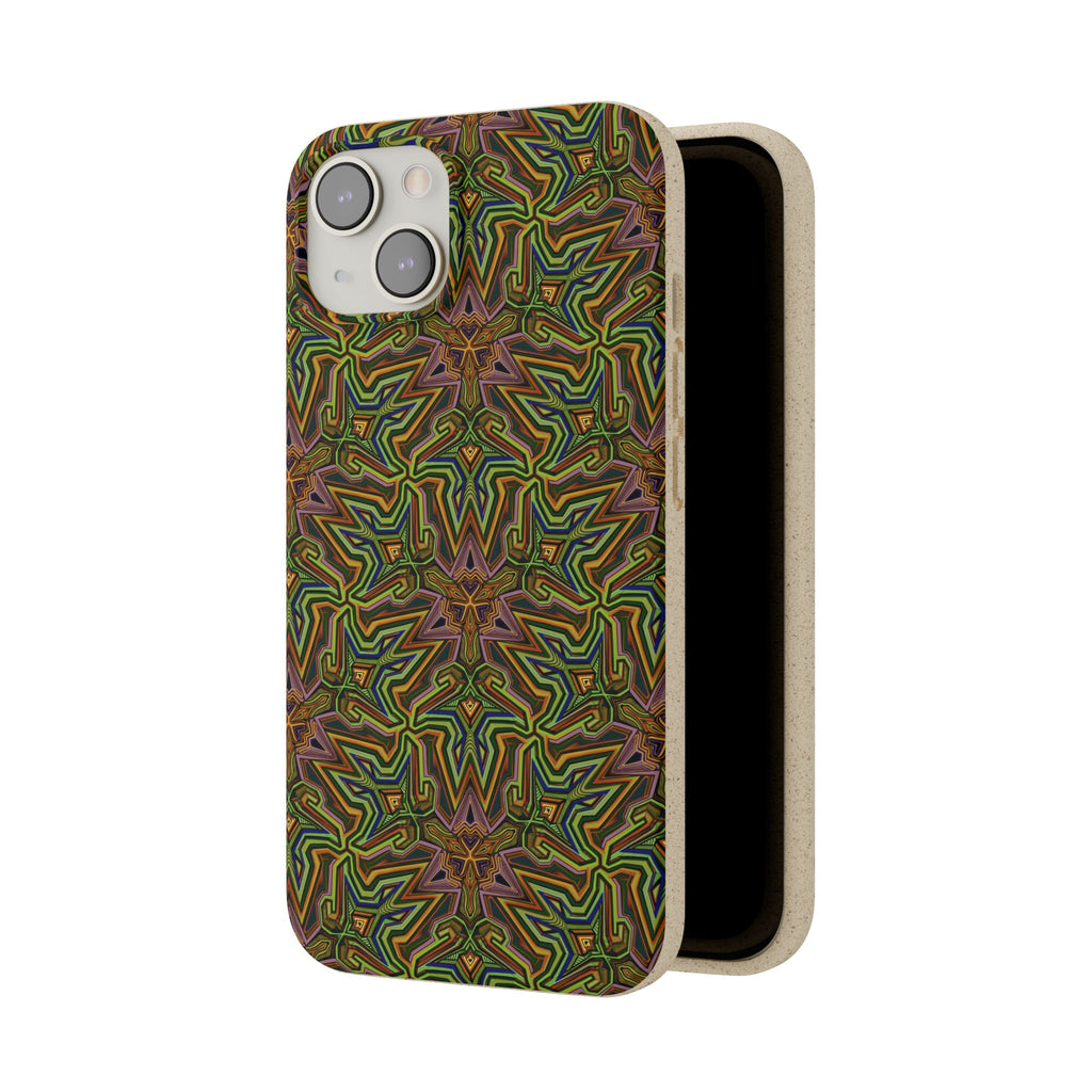 Biodegradable Phone Case — Earthy Green Kaleidoscope Pattern #c3