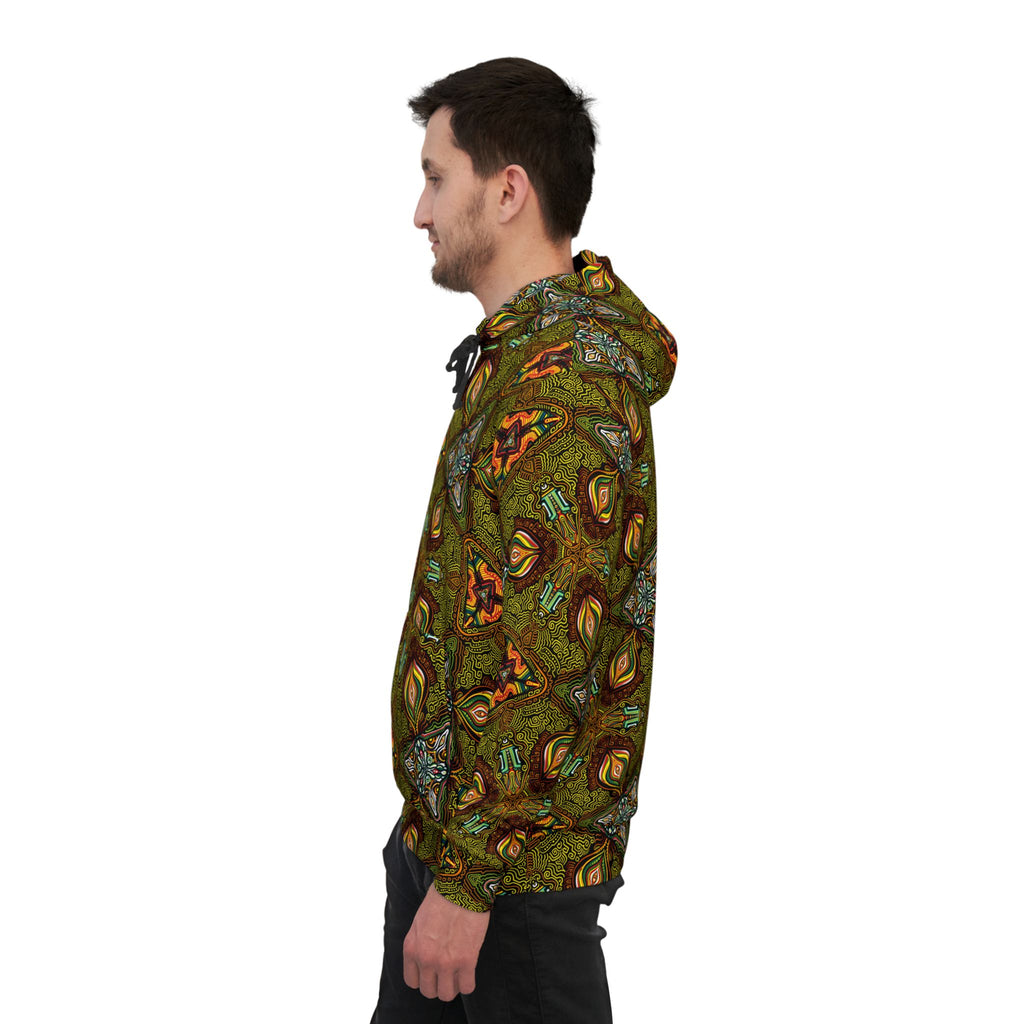 All-Over Print Kaleidoscope Athletic Hoodie — Green Geometric Pattern #k77422