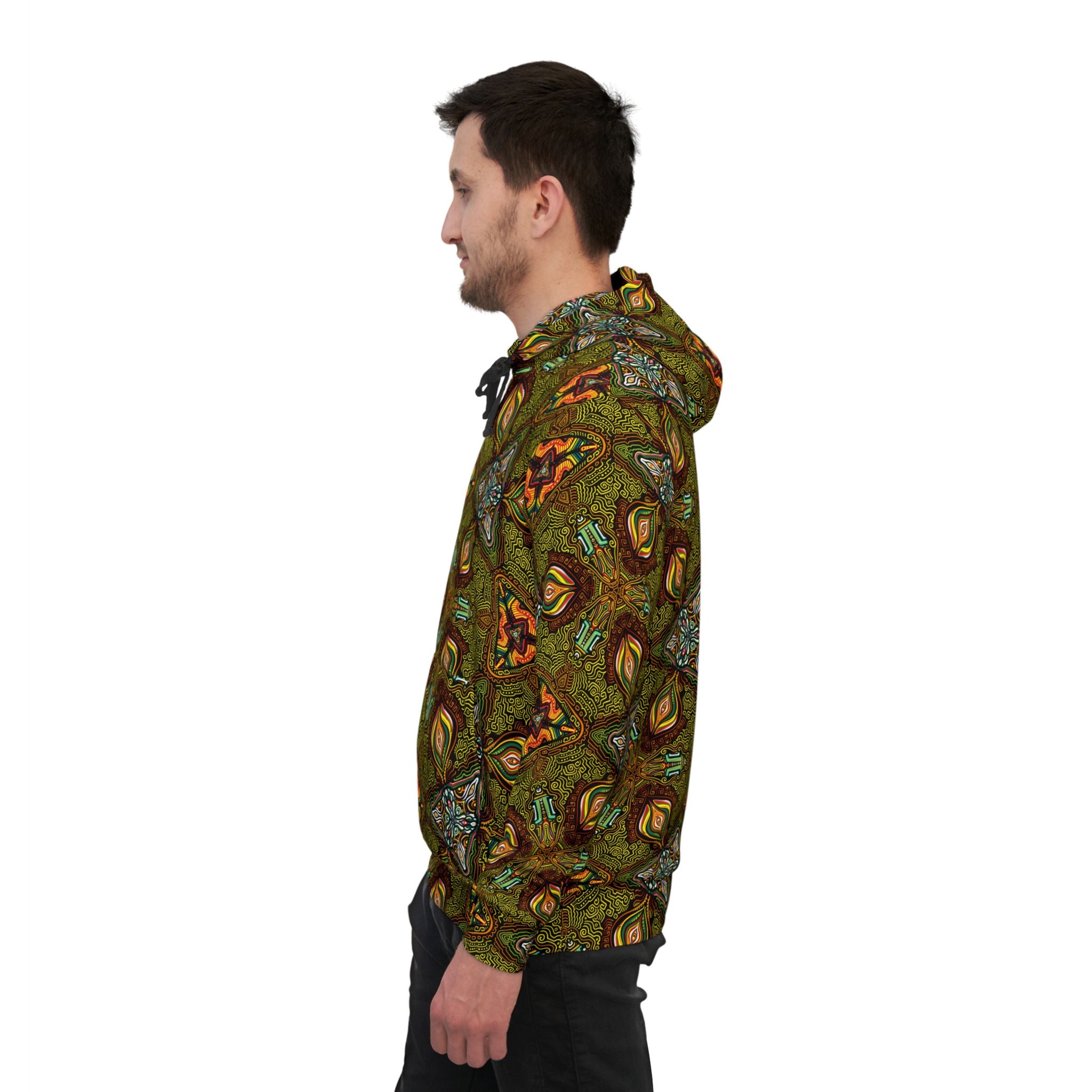 All-Over Print Kaleidoscope Athletic Hoodie — Green Geometric Pattern #k77422