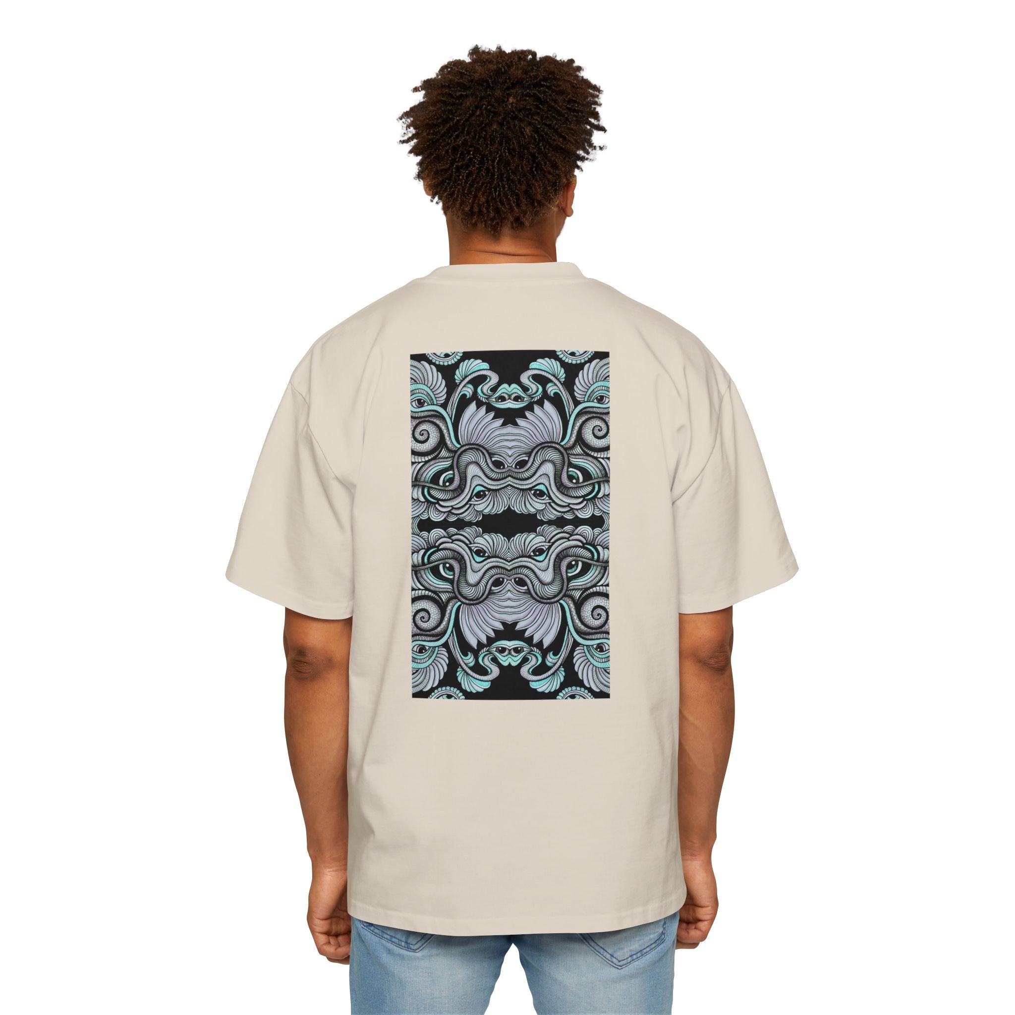 Men's Oversized Tee — Geometric Wave Pattern Diamond & Back Panel Graphic #gwp21