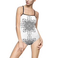 Mandala Line Art One-Piece Swimsuit — Black & White Geometric Swimwear #g865789