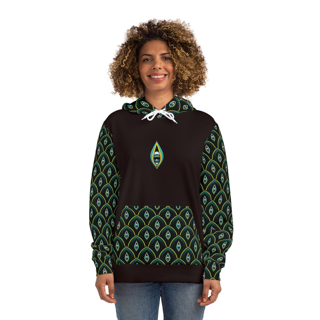 Peacock Feather Pattern Hoodie — Green All-Over-Print Fashion Hoodie #d00998654