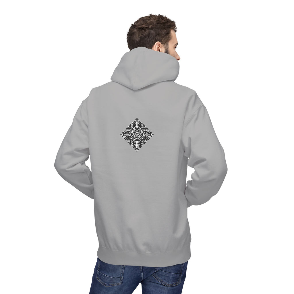 Geometric Mandala Hoodie — Monochrome Diamond Line Art Chest & Back Print #k0873568
