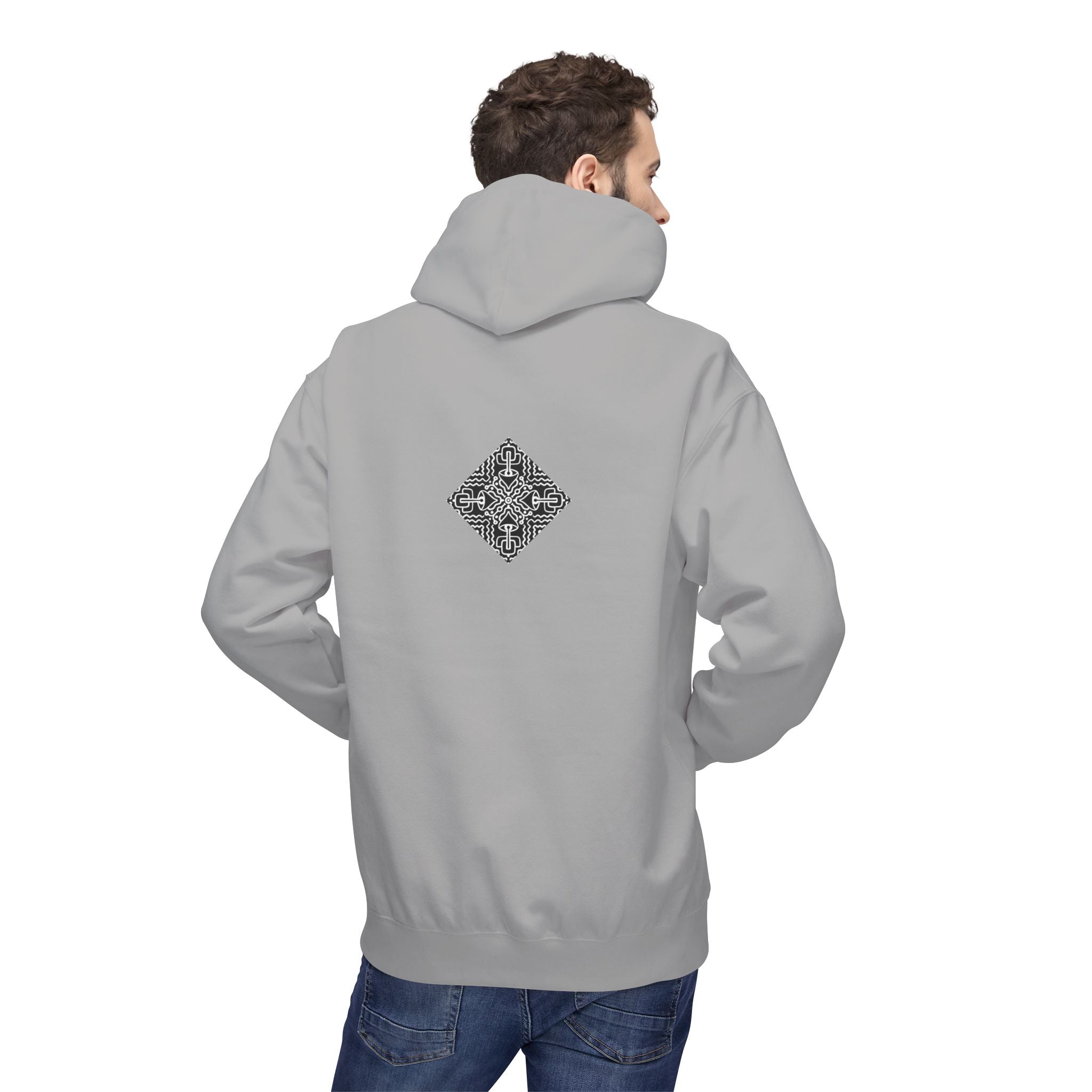 Geometric Mandala Hoodie — Monochrome Diamond Line Art Chest & Back Print #k0873568