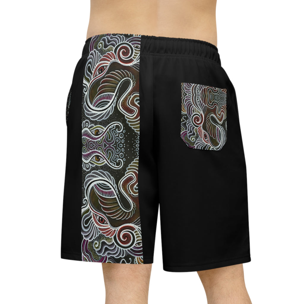 Men's Athletic Shorts with Abstract Swirl Panel – Black AOP Activewear #as3567