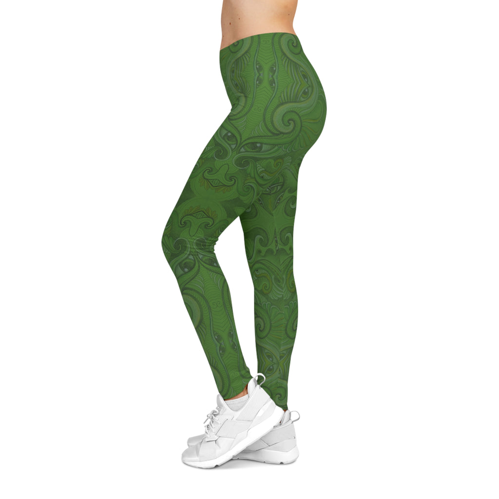 Psychedelic Kaleidoscope Leggings — Vibrant Green & Orange All-Over Print #fd984422