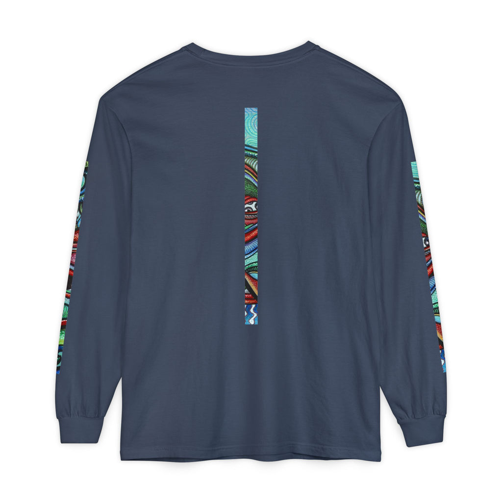 Psychedelic Starburst Long Sleeve Tee — Colorful Eye & Sleeve Stripe Design #k976344