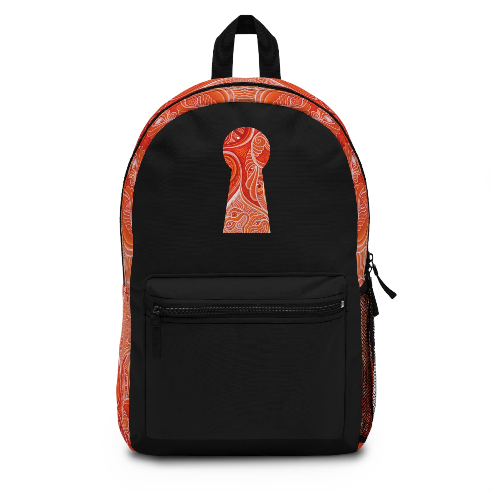 Keyhole Heart Pattern Backpack — Orange Paisley Accent Daypack #te986