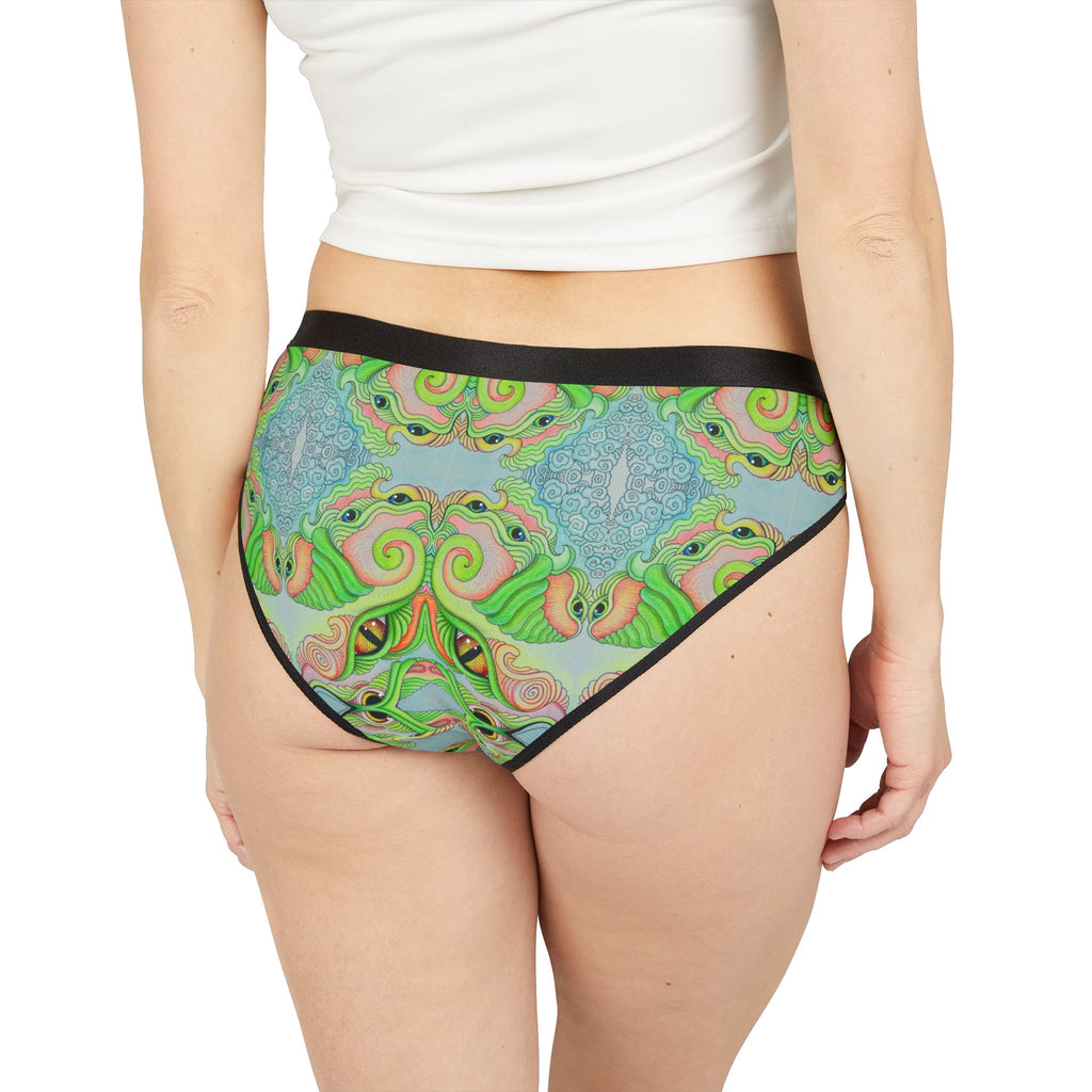 Women's Printed Bikini Briefs — Green Psychedelic Kaleidoscope Pattern #h976433