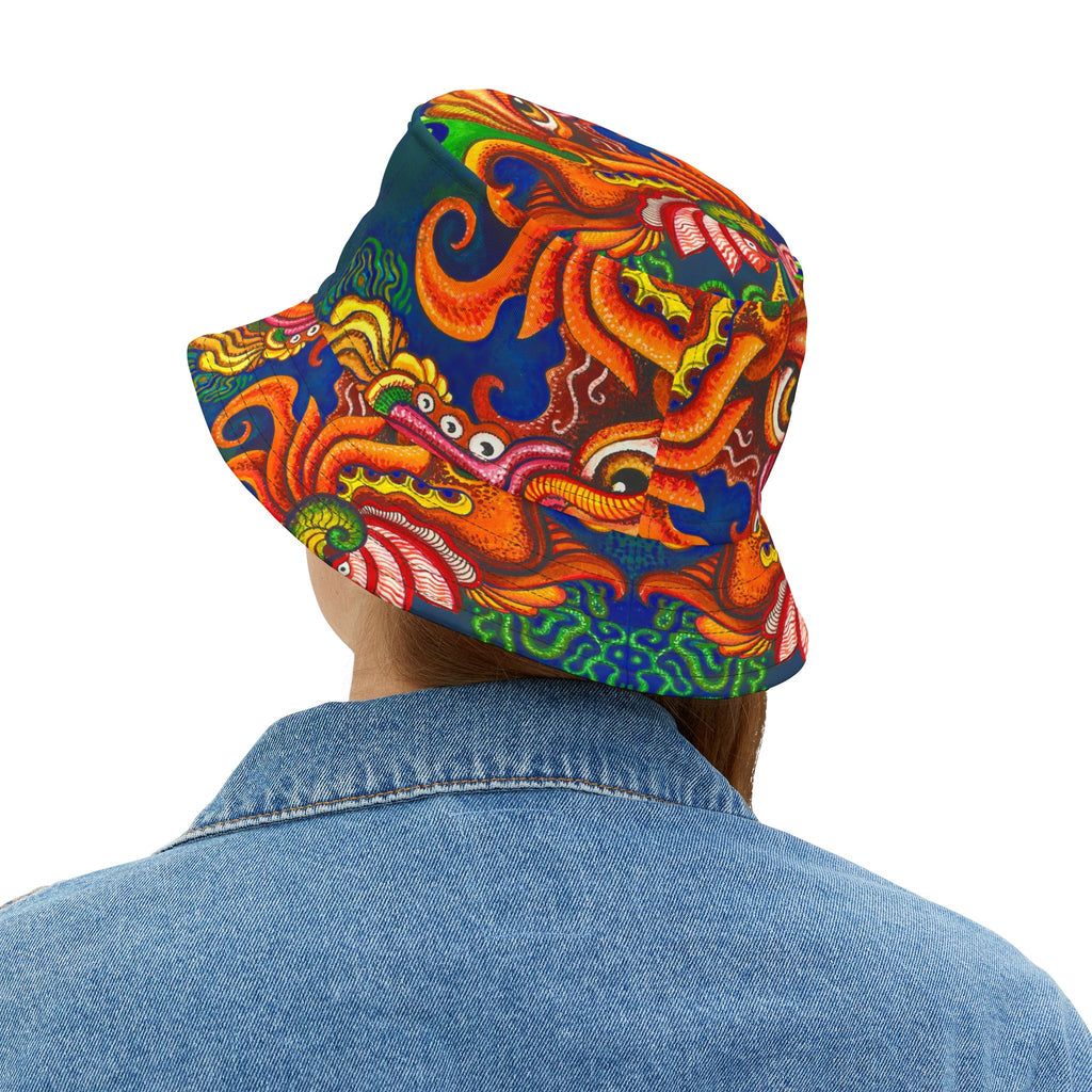 Psychedelic Sea Monster Bucket Hat — Vibrant Octopus Print AOP #bh21