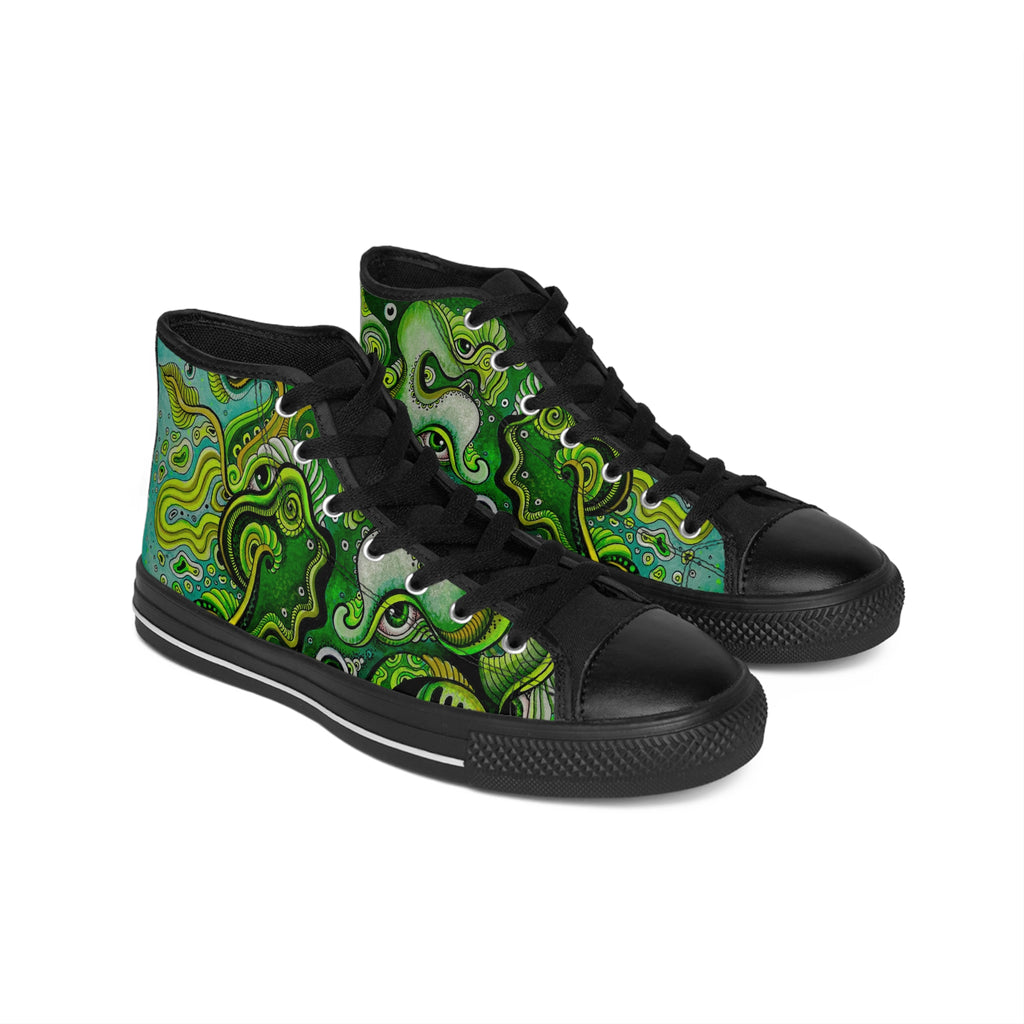 Green Swirl High-Top Sneakers — Women's Psychedelic Abstract Pattern #ds6539